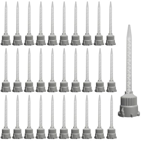 WestCH 30 Stück Statikmischer Mischerdüsen 1:1 Klebstoff Mischrohr Statikmischer Mischdüsen Kieselgel Mixtülle Mischerspitzen Kunststoffkleber für 2K AB-Klebestiftpistole (Grau)