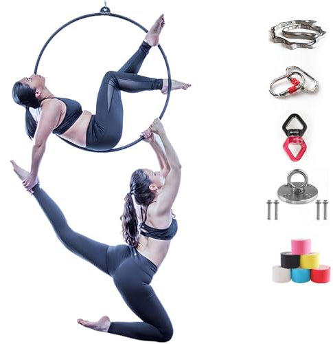 ROGHA Aerial Hoop, Lyra Hoop Set Edelstahl 85cm/90cm Single Point Hoops Circus für Anfänger Profis, Aerial Ring Kit mit Rigging Tragetasche, Aerial Yoga Ausrüstung,85cm-3.2cm