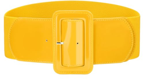 VONMELLI Cinture elastiche larghe da donna cinture elastiche vintage per donne alla moda cintura in vita per vestito, Giallo, vita 22-25
