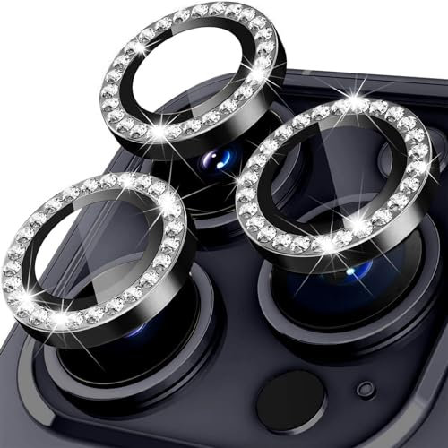 Oelrstfe Pellicola Fotocamera per iPhone 13 Pro/13 Pro Max,Posteriore Obiettivo Protezione Vetro Temperato,HD Trasparente Lente Schermo,Durezza 9H Anti-graffio Ultra Resistente Glitter Camera,Nero