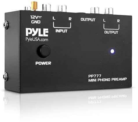 Pyle Préampli Phono pour Platine Vinyle Mini Électronique Audio Stéréo Préamplificateur pour Phonographe Entrée RCA, Sortie & Fonctionnement Ultra-Basse Bruit Alimenté par Adaptateur DC 12 Volts