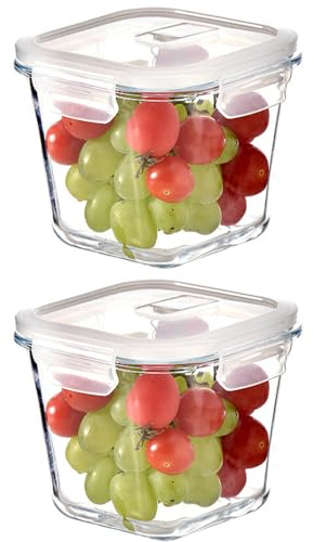 S.ROKE TTAN Square Glass Food Storage Containers, Glass Soup Containers With Lids, Airtight Square Food Storage Container, Meal Prep Bowls set, BPA-Free, Freezer, Dishwasher, Oven Safe -2 Pack