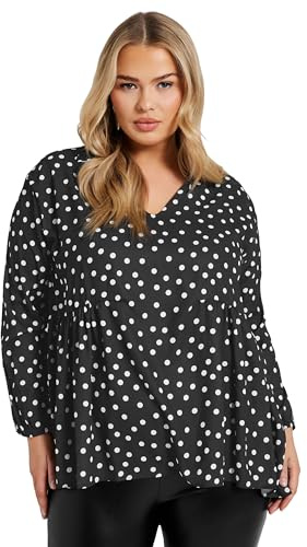 Yours London Curve Polka Dot Gathered Side Shirt - Women's - Plus Size Curve Black