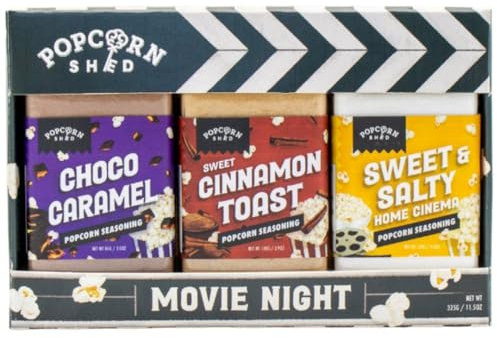 Popcorn Shed Movie Night Popcorn Seasonings (3 Flavours) - Sweet and Savoury Popcorn Flavouring Variety Pack, Easy & Low Calorie Snack, Perfect for Movie Nights, Parties & Gifting