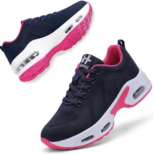 Womens Orthopedic Trainers Running Shoes Air Cushion Athletic Sports Lightweight Tennis Walking Sneakers Casual Mesh Breathable Ladies Fashion Plantar Fasciitis Jogging Shoes Blue Rose UK 5