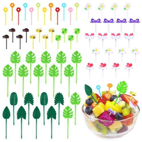 64 Pezzi Mini Forchette Da Frutta, 14 Stili Forchettine Da Frutta Bambini In ABS, Frutta Forchettine Bambini Riutilizzabili per Dessert, Frutta, Pranzo e Festa