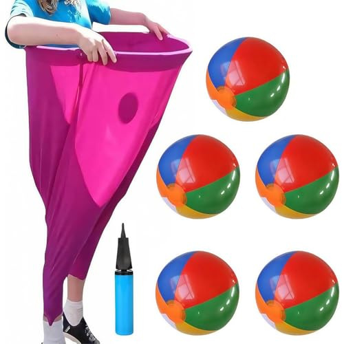 Vyloy Juego de pantalones gigantes con bolas de saltar, divertido juego familiar para fiestas de jardín, competición de equipo y juegos de mesa (rojo+5 bolas+1 castillo hinchable)