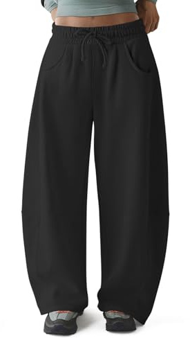HeSaYep Women's Fleece Lined Sweatpants Barrel Leg Baggy Sweat Pants Winter Thermal Cotton Pants with Pockets, Black, M