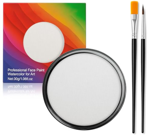 Erinde Pittura per Viso Opaca Bianca, con 2 Pennelli, Truccabimbi a Base d’Acqua e Atossico, Trucchi Halloween Body Painting, Trucco Teatrale, Face Painting per Bambini e Adulti, Body Painting