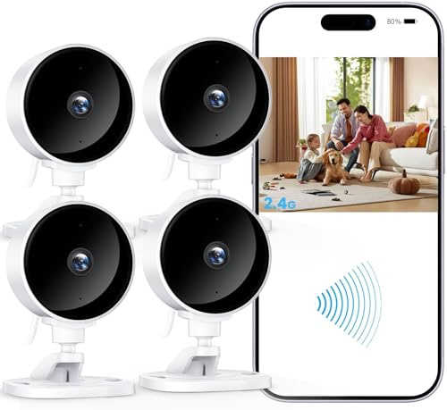 WOLFANG Pack 4 Camara Vigilancia WiFi Interior 1080P, Detección de Humano, Visión Nocturna, Audio Bidireccional, Compatible con Alexa, Alarma en Tiempo Real, Almacenamiento SD y Nube