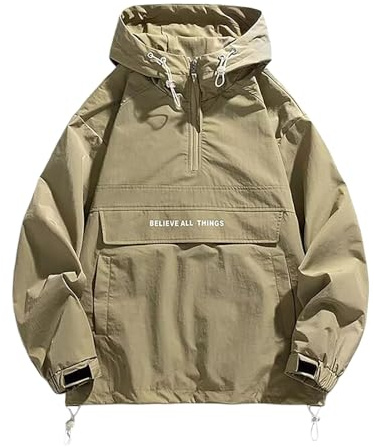Generisch Chubasquero de trabajo para hombre, resistente al agua, cortavientos, chaqueta ligera con capucha con bolsillo canguro, chaqueta de ciclismo, montañismo, chaqueta para exteriores