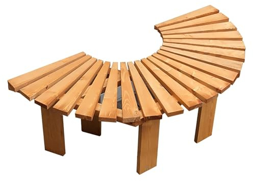 Banco de árbol semicircular, asiento de listones de madera maciza para relajarse al aire libre en jardín, parque o patio