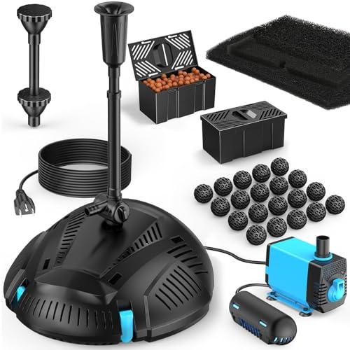 POPOSOAP Filtro de estanque con clarificador UV integrado y juego de fuentes, 2500 L/h 40 W, filtro de estanque, juego completo con bomba para clarificar el agua, estanque de jardín, acuario, juegos