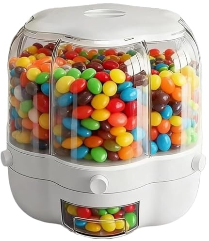 Godisautomat 360° Roterande Med 6 Fack Godismaskin Med Stor Kapacitet Julgodispåfyllningslåda Med Lock For Snacks Och Kaffe(White,L)