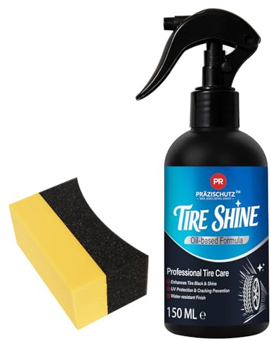 PRAZISCHUTZ Tire Shine Spray - Long-Lasting Gloss, Advanced Dust-Repellent Formula, UV & Ozone Protection, Easy Application, Cleans & Protects Rubber & Plastic - 5fl oz/150ml