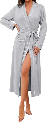 Marvmys Robe De Chambre Femme Long Peignoir De Bain Col En V Vêtements D'intérieur Longue Coton Doux Confortable Et Respirant Ceinture Avec Poche