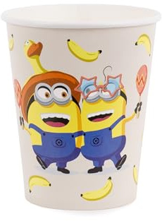 Pappersmuggar 250 ml Minions set om 6 – engångsmugg – engångsmugg kartong – dryckesbägare för födelsedag och temafest – bordsdekoration och festtillbehör – beige, gul, blå