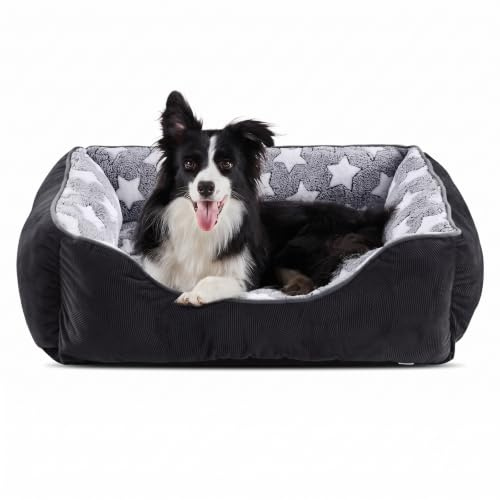 FURTIME Hundsäng medelstora hundar, hundkorg, tvättbar, hundkorg, fluffig, halkfria hundsängar med upphöjda kanter, hundsoffa för hundar och katter, 89 x 63 x 23 cm