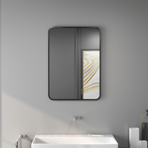 HOMCOM Specchio Bagno 50x70cm in Vetro, Specchio da Parete Moderno con Cornice in Metallo, Montaggio Verticale/Orizzontale, per Camera da Letto, Ingresso, Soggiorno, Nero