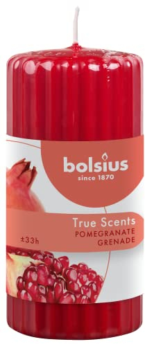 Bolsius True Scents Candela a Colonna Profumata - Fragranza Melograno - Colore Rosso - Lunga Durata di 33 Ore - Estratti Naturali - Candela Decorativa - Cera - 12 x 5.8 cm