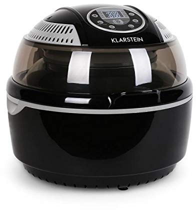 Klarstein VitAir Fryer - Friteuse à air chaud, Grillade, Halogène infrarouge, 1400W, Sans préchauffage, Nettoyage facile, Accessoires nombreux, 50-230°C, Noir