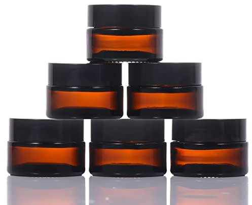 6 Stück Braunglas Leer Dosen,20ml Kosmetikbehälter Salbentiegel Nachfüllbare Reisetöpfe,Kleine Gläser Probentöpfe mit Schwarzen Deckeln für Kosmetik,Lotion,Cremes,Mini-Kerzen
