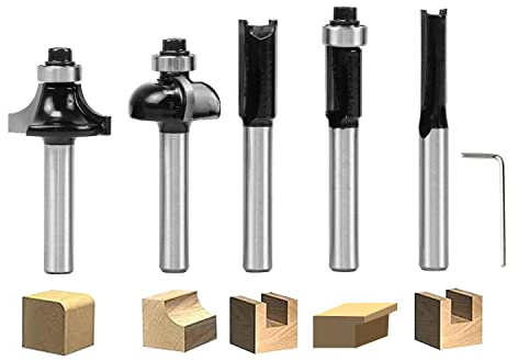 DEWINNER Oberfräser-Set 5-teilig mit 6.35 mm (1/4 Zoll) Hartmetall Fräser Set ,Diy-Werkzeuge,nutbohrer Zum Spanplatte Geeignet Für Die Holzbearbeitung, Holzbearbeitung inkl. Sechskant-Schlüssel