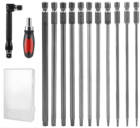 CPROSP Juego de Destornilladores Torx de 150 mm de Largo con Caja de Preservación, Punta Larga con 2 Destornilladores Torx, T6-T40, S2, Cabeza de Estrella