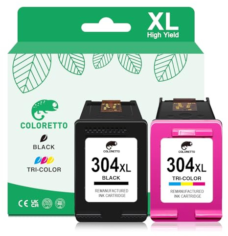 COLORETTO 304XL für HP 304 Druckerpatronen für HP Envy 5030 Druckerpatronen für DeskJet 2600 2622 2630 3700 3762 Envy 5000 5020 5058 AMP 100 120 125 130(1 Schwarz 1 Farbe) für HP 304 Patronen XL
