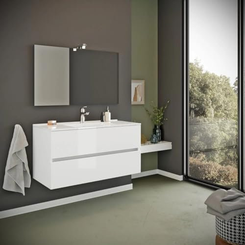Kiamami Valentina Mueble de baño suspendido de 90 cm con cajones Blanco Brillante Benaco