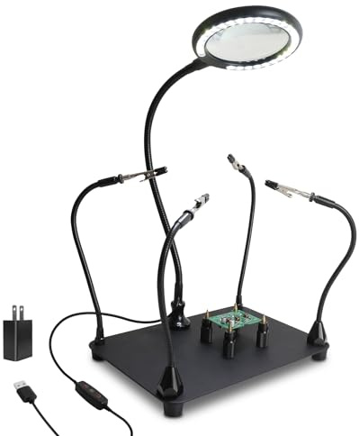XYK Magnetic Helping Hands Soldering Station with 3X Magnifying Glass and Light, 4 Flexible Helping Arms and Third Hand Tool for Electronic Repair, Jewelry Crafts