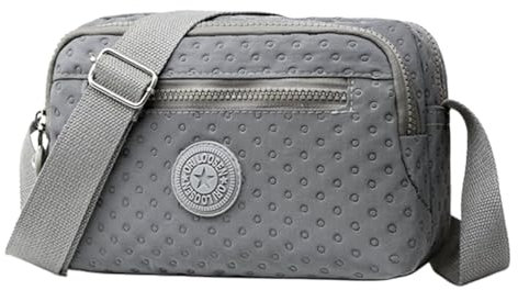 FAVORTALK Crossbody Bag Damen Klein Umhängetasche Grau - Messneger Bag Frauen Nylon Leichte Schultertasche Multi Pocket Handtasche mit Schultergurt - DJB00914