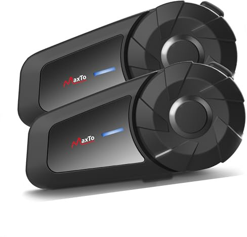 MAXTO Motorcycle Bluetooth Headset,MX1 2-Riders 800M Universal Intercom Communication Systems,HiFi Stereo Sound/IPX6 Waterproof/Call Music Control,Motorcycle Helmet Speaker-Intercom-Headset (2 Pack)