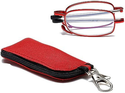Hubeye Occhiali da lettura Pieghevole Portatile da Uomo e Donna Occhiali Anti luce blu Aste Telescopiche e Cerniela a molla con la Custodia Portachiavi 1.50