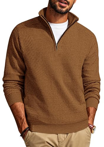 PJ PAUL JONES Pull Troyer pour homme avec fermeture éclair - Pull de travail - Col montant, marron, M