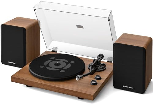 Qlearsoul SoulBox S1 Tocadiscos de Vinilo con Altavoces Estéreo, Tocadiscos Bluetooth, Reproductor Vinilo con Preamplificador Integrado, Brazo en S, 33/45 RPM