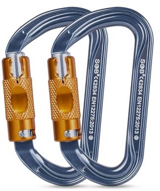 Moschettone da Arrampicata, Alluminio Ultralight Moschettoni Arrampicata per Arrampicata, Doppia, Campeggio Altalena Amache (Argento, 28KN-2Pack)