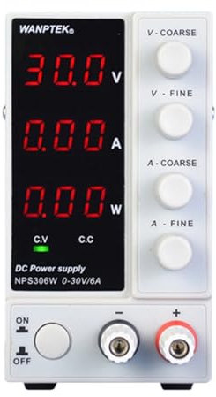 Alimentación de laboratorio, 30 V, 6 A, fuente de alimentación compacta ajustable con pantalla digital de 3 vías para voltaje, corriente y potencia, CC para taller, electrónica y bricolaje