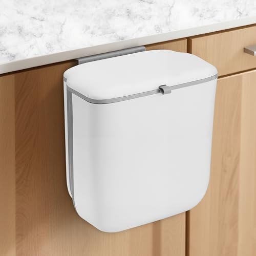 Fentar Cubo Basura Plegable, 10L Cubo Basura Colgante Blanco con Tapa, Cubos de Basurero Pequeño para la Cocina bajo Fregadero, Papelera de Pared para Baño Cocina Camping Oficina