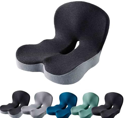 Memory Foam Seat Cushion with Back Support for Car and Office (Black Gray) | Ergonomic Memory Foam, Integrated Back Support, Non-Slip Base, Removable Cover for Office Chairs, Cars and Desk Chairs