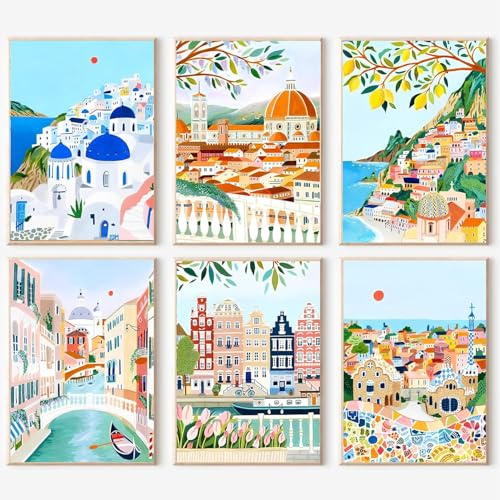 6 Pcs Pintar por Numeros Adultos, Pintura por Números, con Pinceles y Pinturas Acrílicas,para Del Hogar Decoración Sin Marco 20x30cm