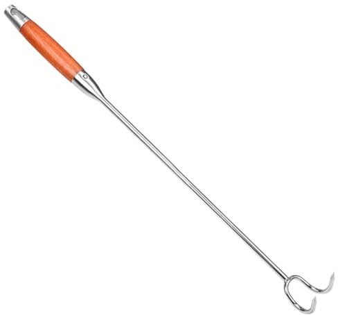Yardenfun Gancio per Carne in Acciaio Inossidabile e Legno di Qualità, Gancio Ergonomico per Arrostire Maiale e Barbecue da Esterno, Accessorio Resistente per Uso Quotidiano e Grigliate