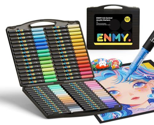 ENMY 60 Colores Marcadores Creativos de Pintura Acrílica, Rotuladores Acrílicos a Base de Agua, Punta Pincel, Plumones acrilico Líquida, para madera, piedra, lienzo, vidrio, tela