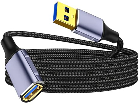 Cable de extensión trenzado USB 3.0, 5 Gbps de alta velocidad tipo A macho a tipo A hembra cable de transmisión de datos sincronizado, compatible con impresoras, escáneres, mice, teclados, etc. 2 m