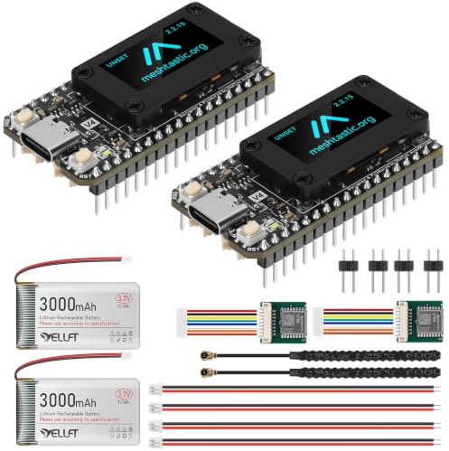 YELUFT 2 schede di sviluppo pre-saldate ESP32 LoRa V4 con modulo GNSS, batteria da 3000 mAh, WLAN integrato Bluetooth SX1262 868 MHz LoRa, display OLED da 0,96 pollici, interfaccia USB-C per tastiera