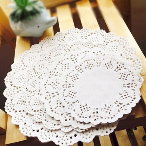 Genikeer 100 Pièces Napperon Papier Dentelle 10cm Rond Blanc Napperon Dentelle Papier pour Le Gâteau, Le Désert, La Vaisselle, Décorations De Mariage De Fête
