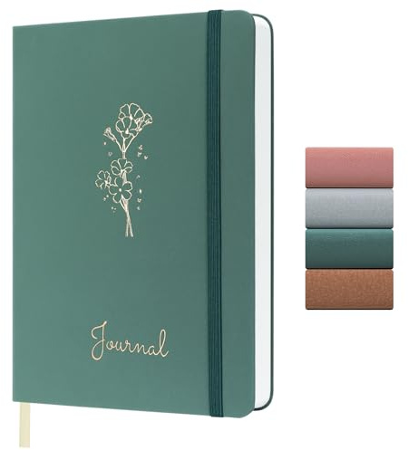 BIHIYII A5 Journal Notebook, 192 Pages A5 Notebook, Hardcover Leather Lined Note Book, 100gsm Lined Paper Journal for Women Men, Notepad for Diary, Office, School, Travel, Writing, 14.5 x 21cm (Green)