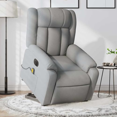 Mimdixy Poltrona massaggiante elettrica con supporto per alzarsi, in tessuto grigio chiaro, per soggiorno, camera da letto, facile da mantenere, facile da montare