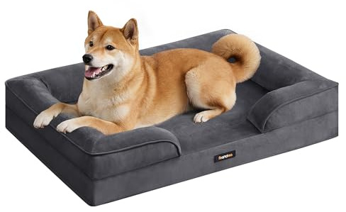 Feandrea Panier pour Chien Orthopédique, Lit pour Chien L, Bord Surélevé, Mousse Alvéolée, Housse Amovible, Lavable, Antidérapant, Doublure Hydrofuge, Gris Ardoise, 89 x 63 x 16 cm PGW322GN01 | Mousse Alvéolée, Housse Amovible, Lavable, Antidérapant, Doublure Hydrofuge, Gris ardoise, Collection BLOMFY PGW322GN01
