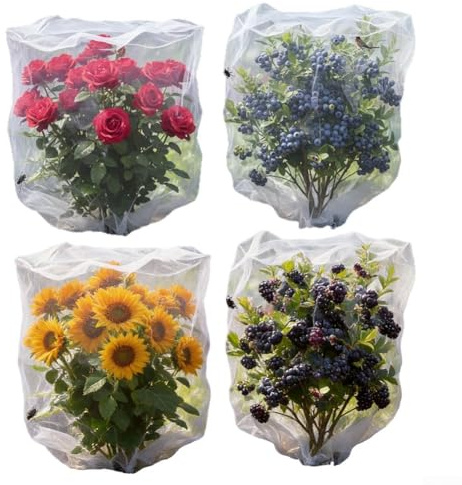 4 reti per uccelli con chiusura a coulisse, copertura protettiva trasparente a rete ultra fine, utilizzata per proteggere alberi da frutto, arbusti di bacche e verdure (1,2 x 1,5 m)